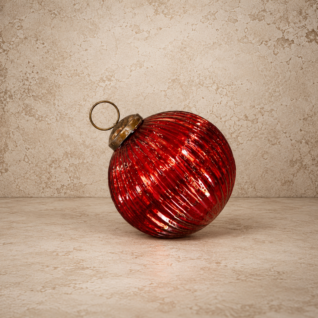 Red Ribbed Kugel Ornament - 3"
