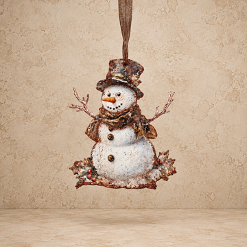 Holly Snowman Metal Ornament
