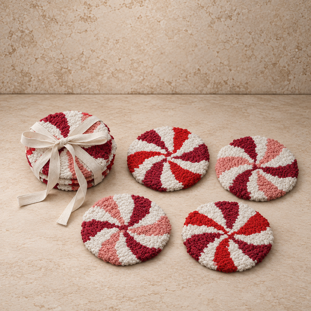 Set of Four Tufted Candy Striped Coasters