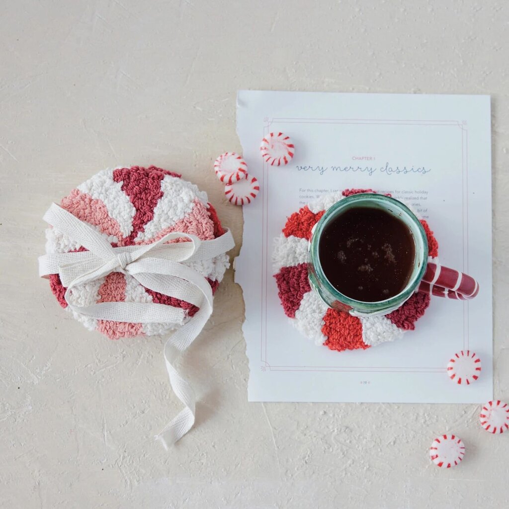 Set of Four Tufted Candy Striped Coasters