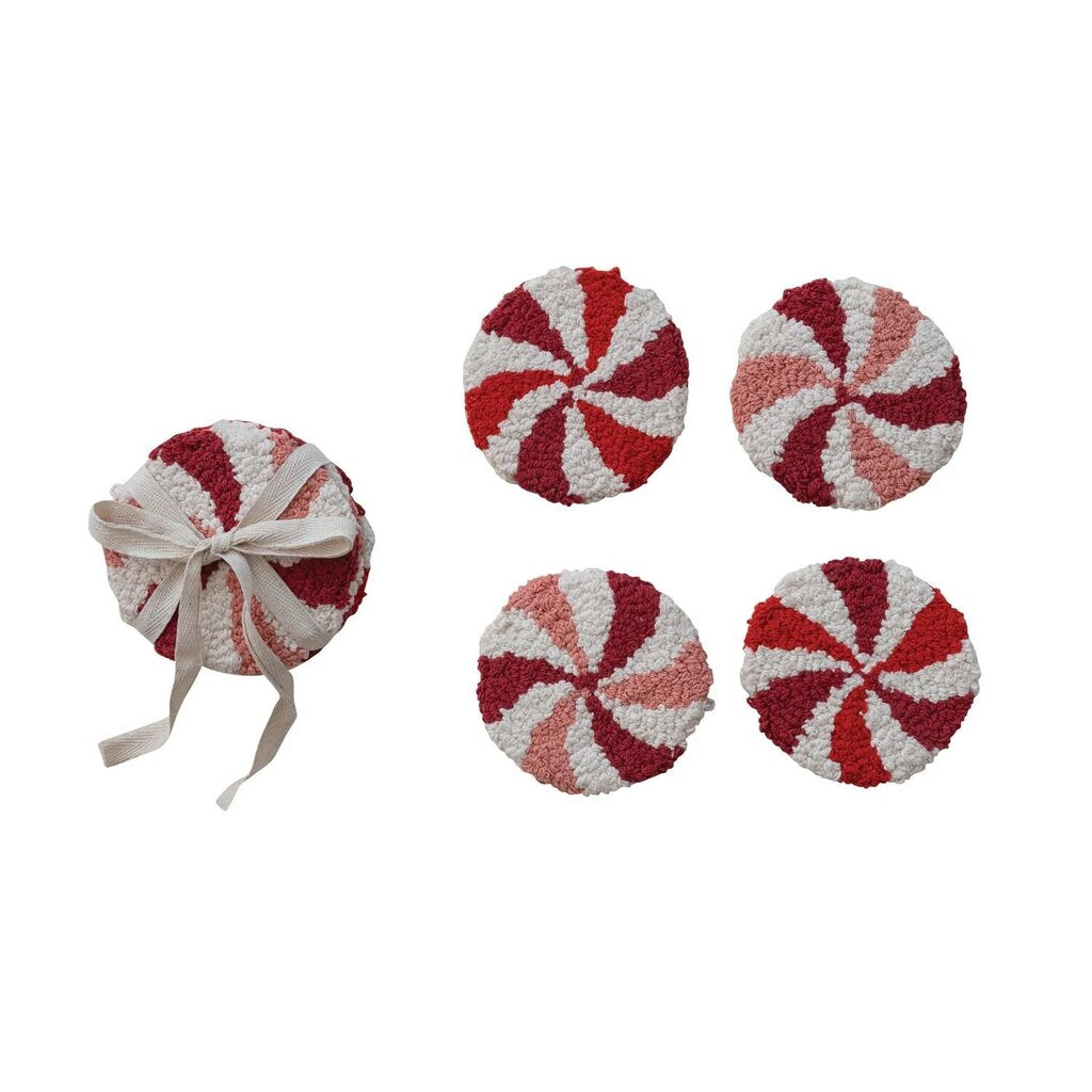 Set of Four Tufted Candy Striped Coasters