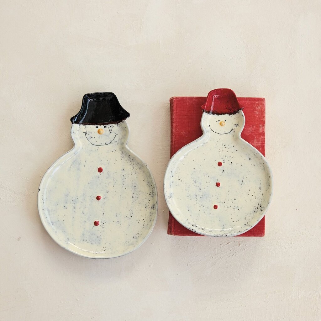 Hand Painted Ceramic Snowman Shaped Plate