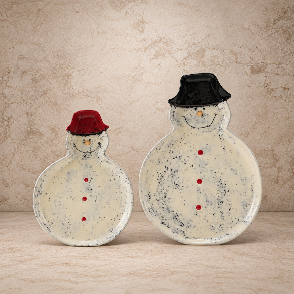 Hand Painted Ceramic Snowman Shaped Plate