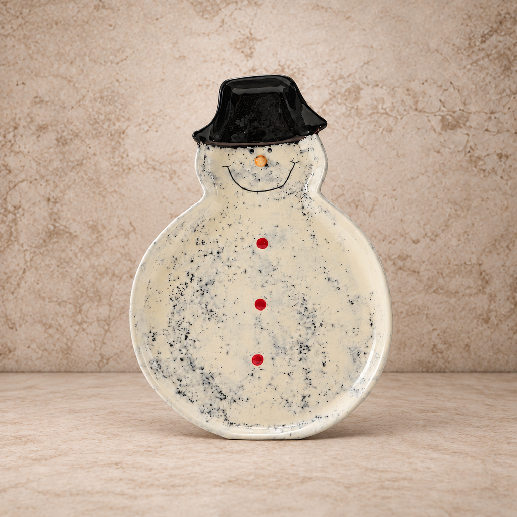 Hand Painted Ceramic Snowman Shaped Plate