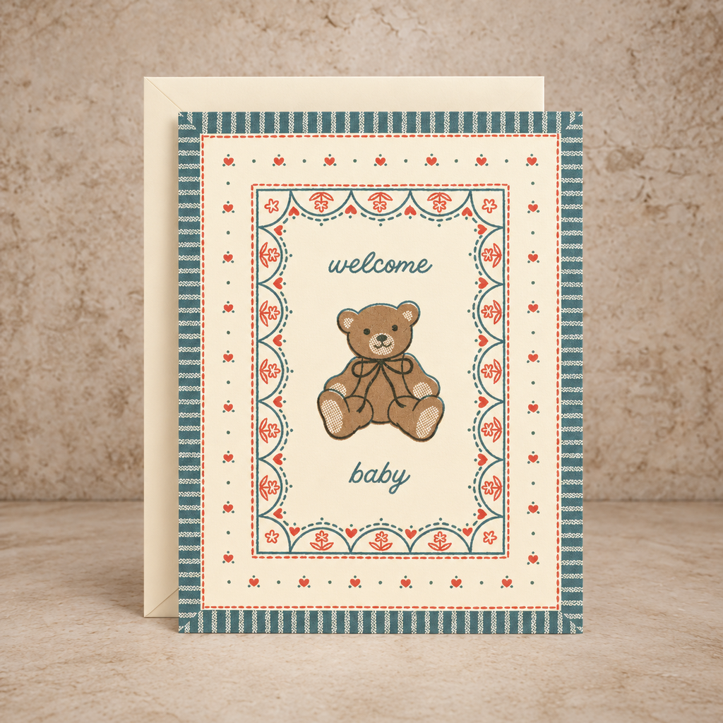 Welcome Baby Teddy Bear Card