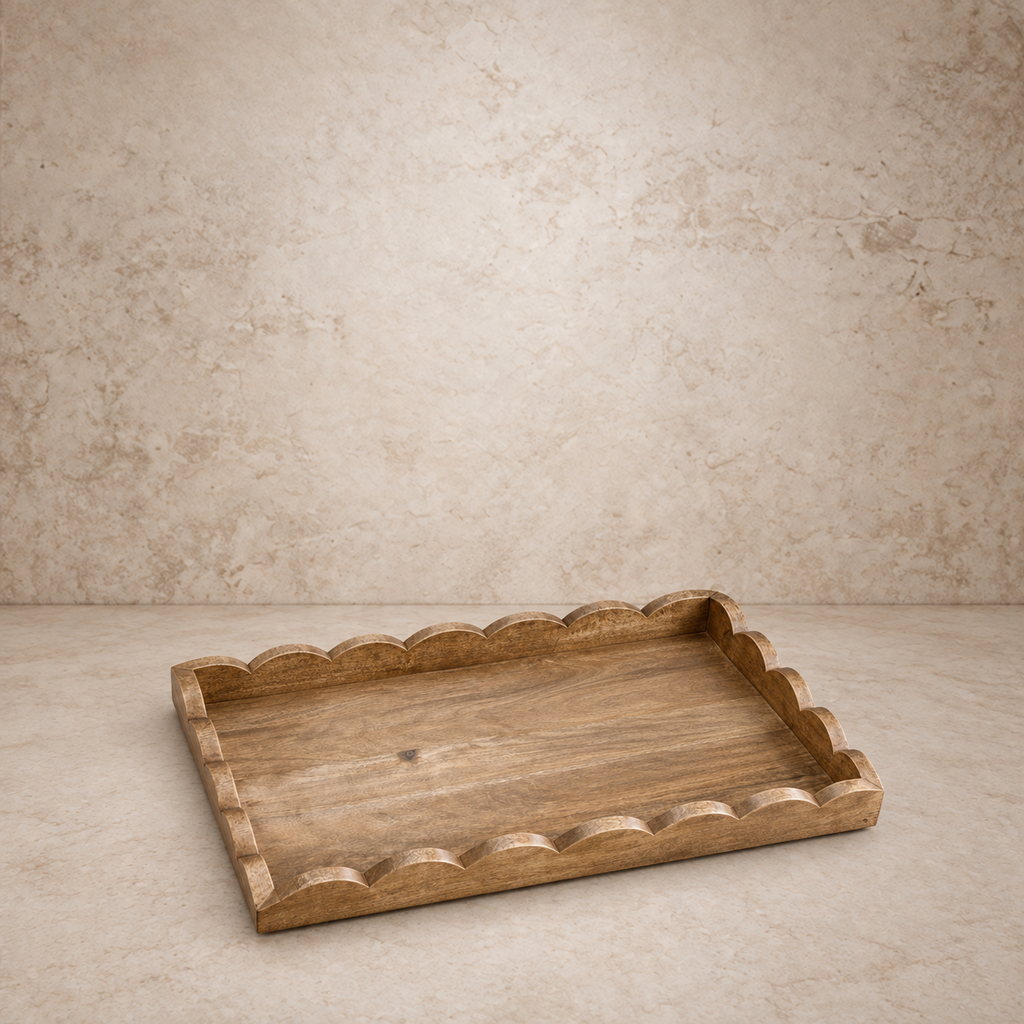 Scalloped Mango Wood Tray - 24.5"