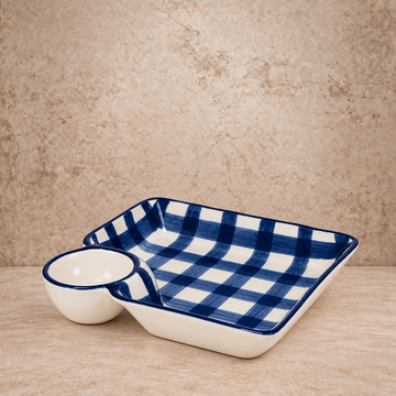 Blue Grid Dip N' Dish Plate