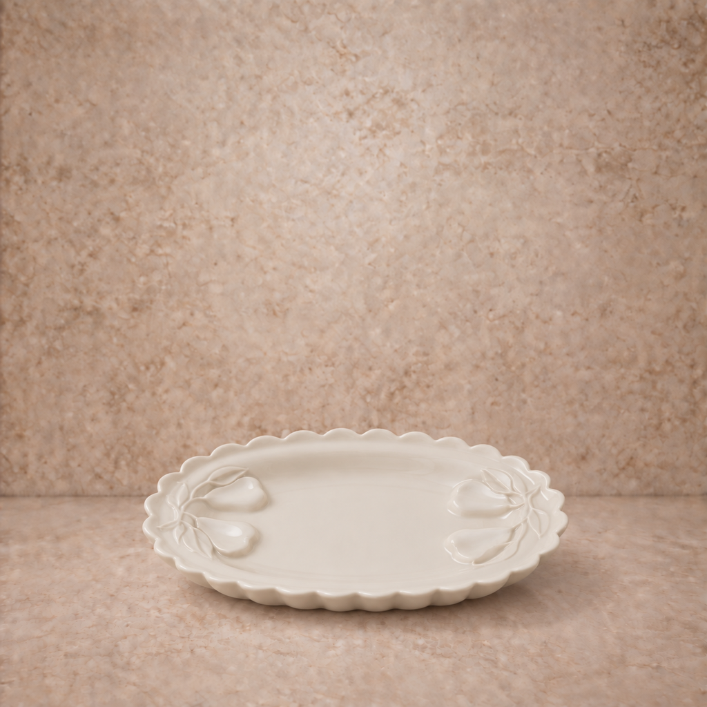 Scalloped Platter with Embossed Pears