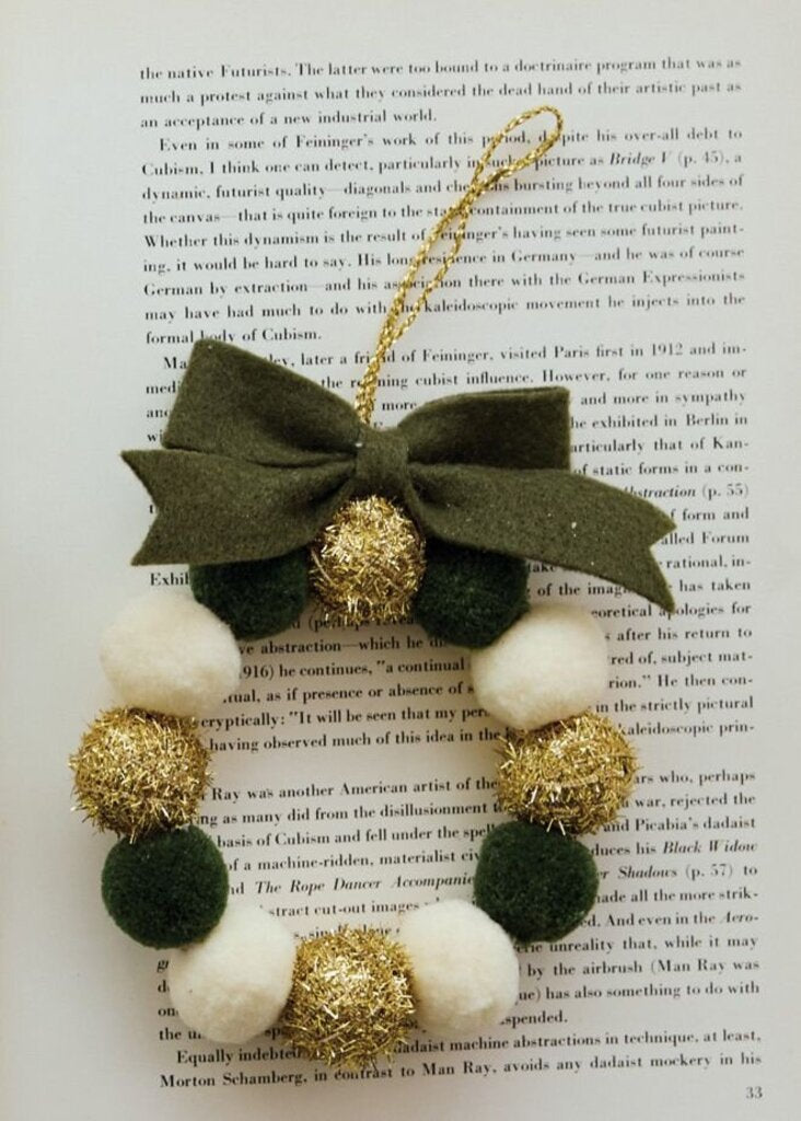 Fabric Pom Pom Wreath Ornament