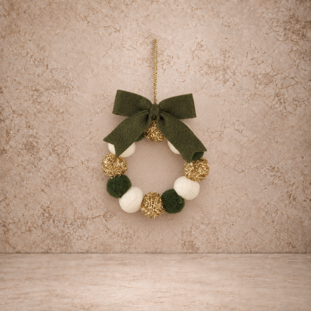 Fabric Pom Pom Wreath Ornament