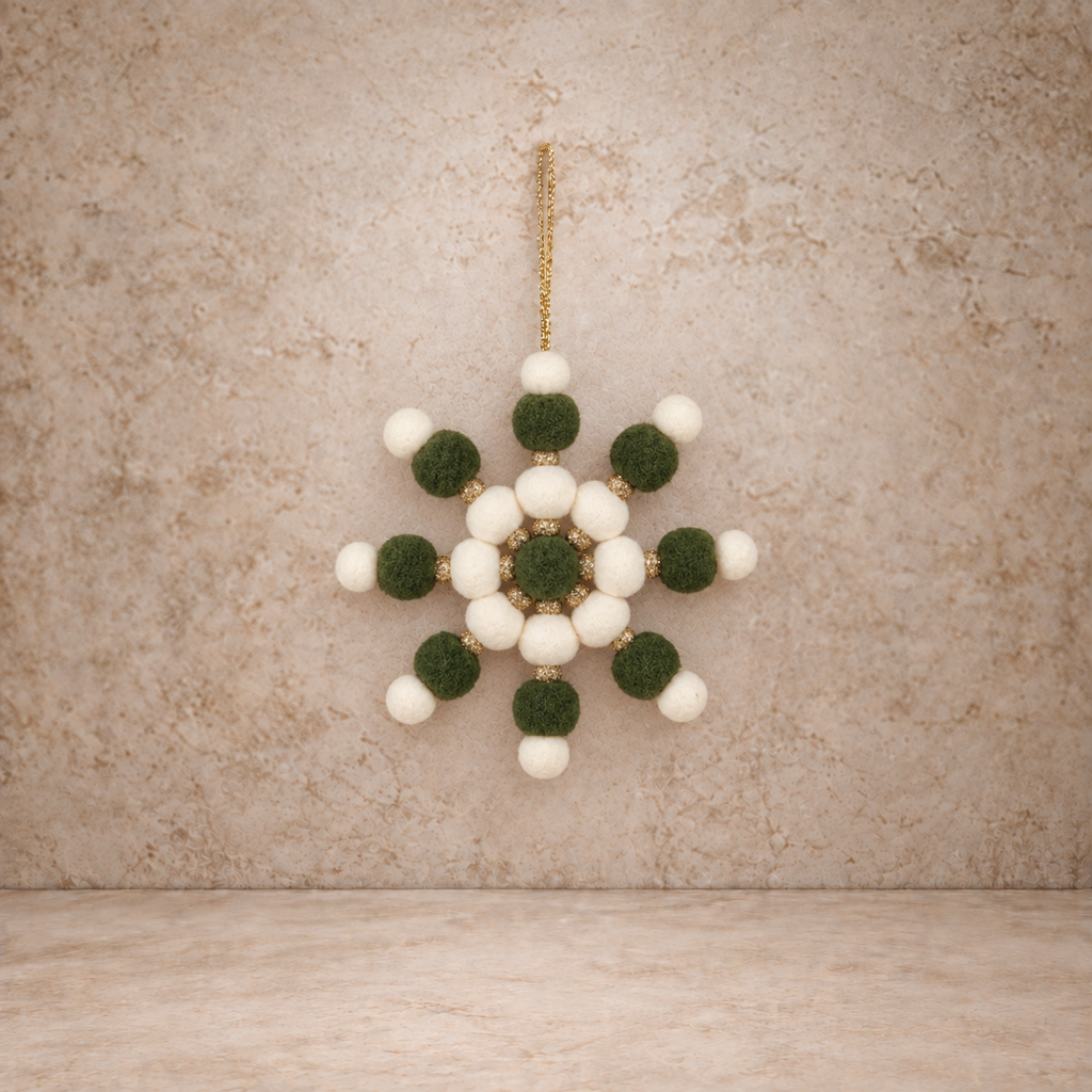 Fabric Pom Pom Snowflake Ornament