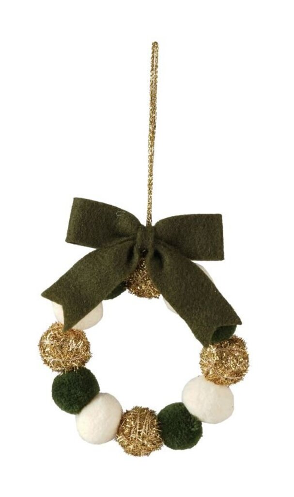 Fabric Pom Pom Wreath Ornament
