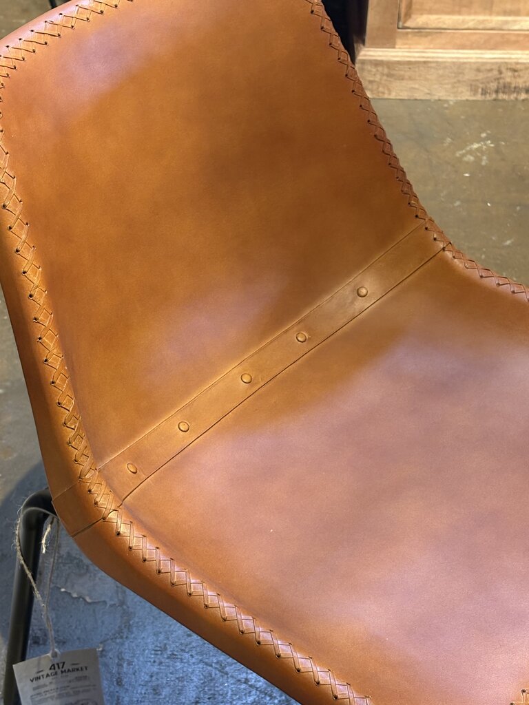 Orange Leather Whipstitch Chair
