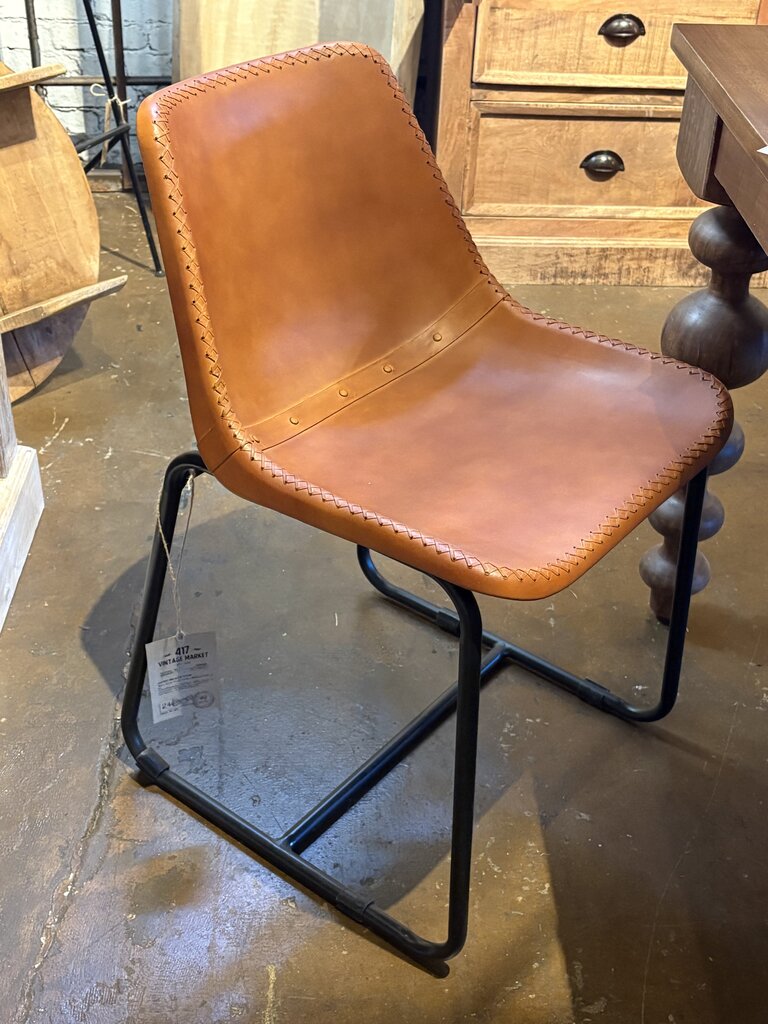 Orange Leather Whipstitch Chair