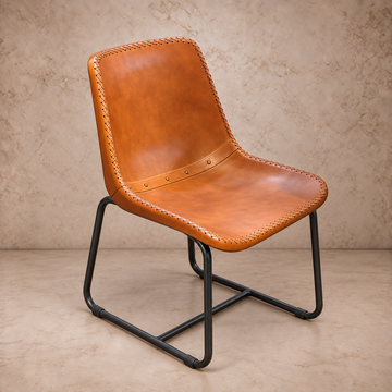 Orange Leather Whipstitch Chair