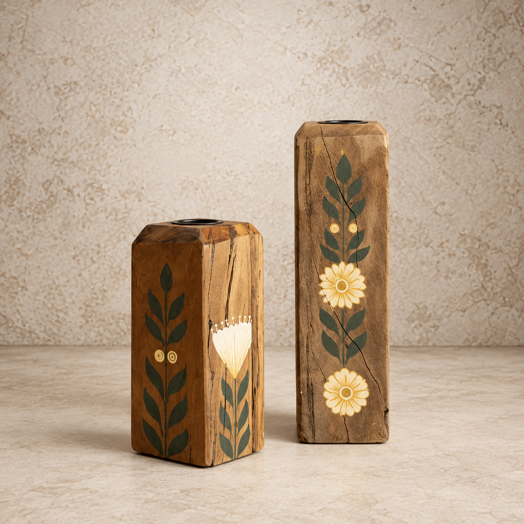 Recycled Wood Painted Candle Holder
