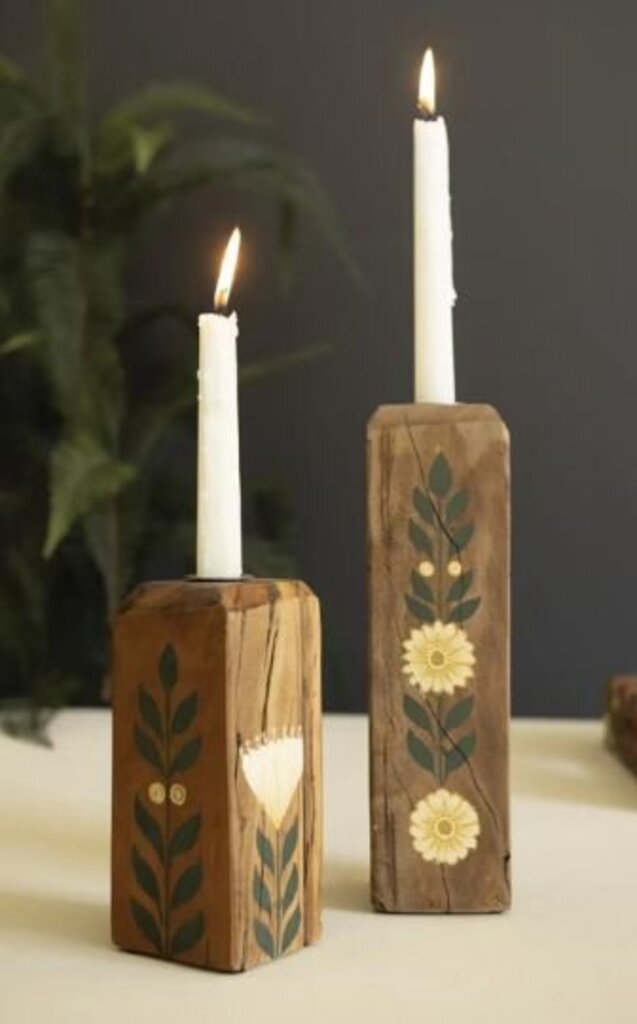 Recycled Wood Painted Candle Holder