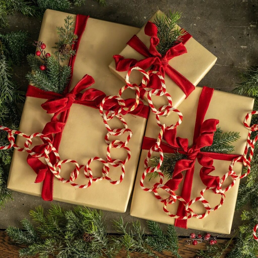 Red + White Striped Chenille Chain Garland