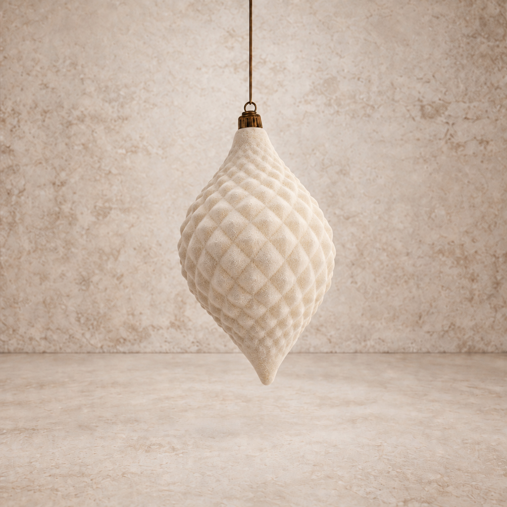 Cream Flocked Finial Ornament