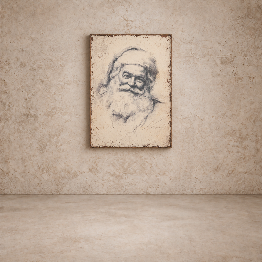 Vintage Santa Sketch Print Art