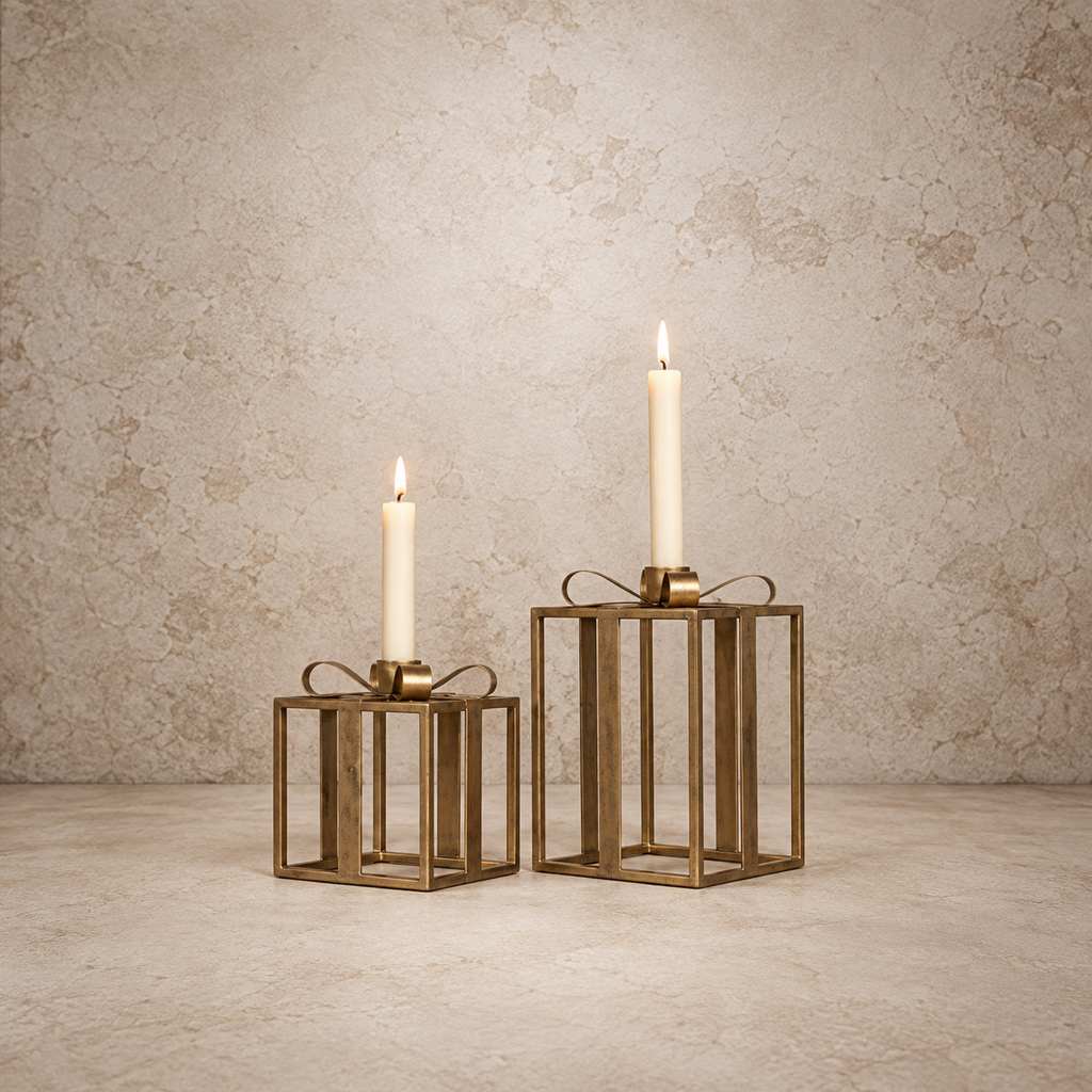 Gold Present Taper Candle Holder