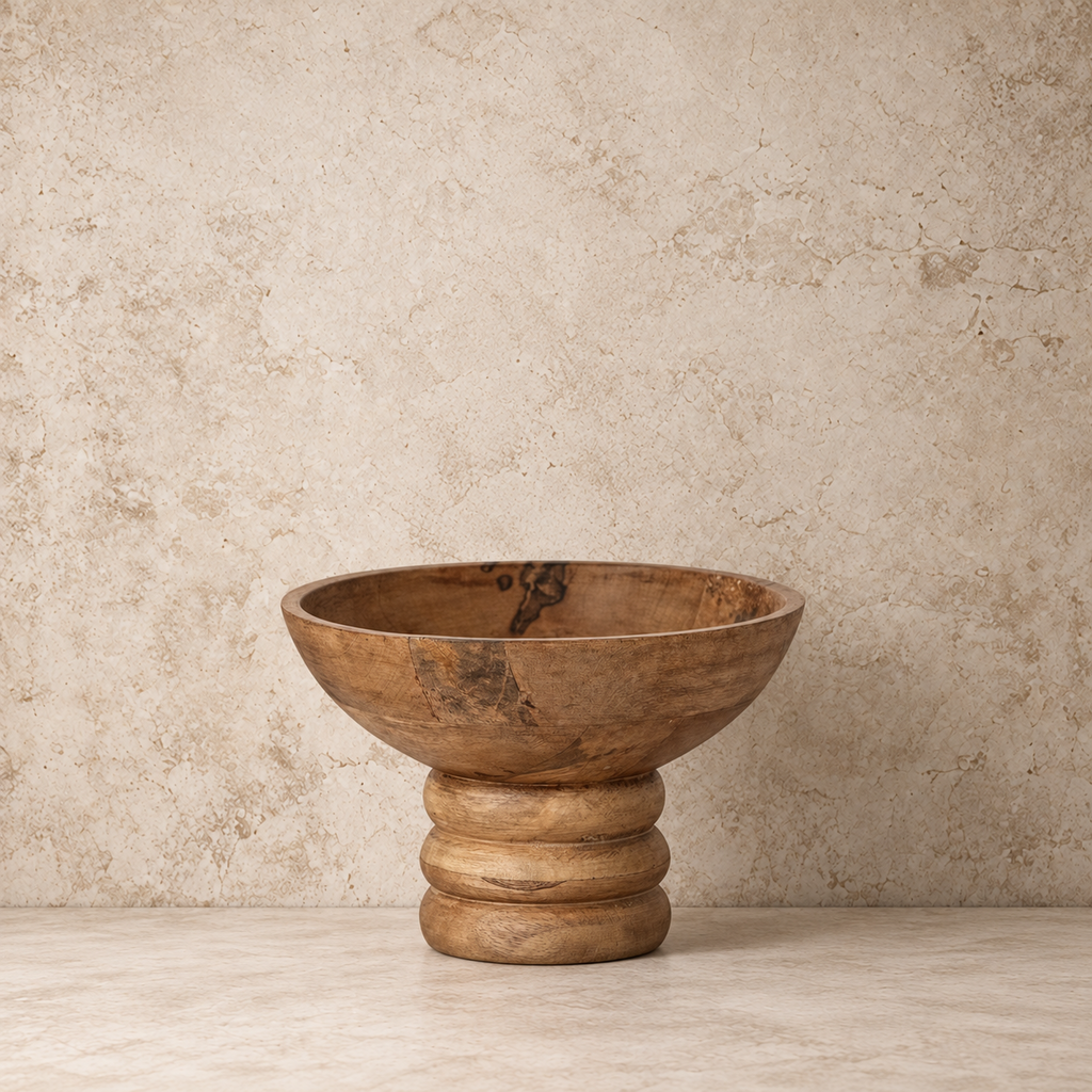 Ribbed Mango Wood Footed Bowl