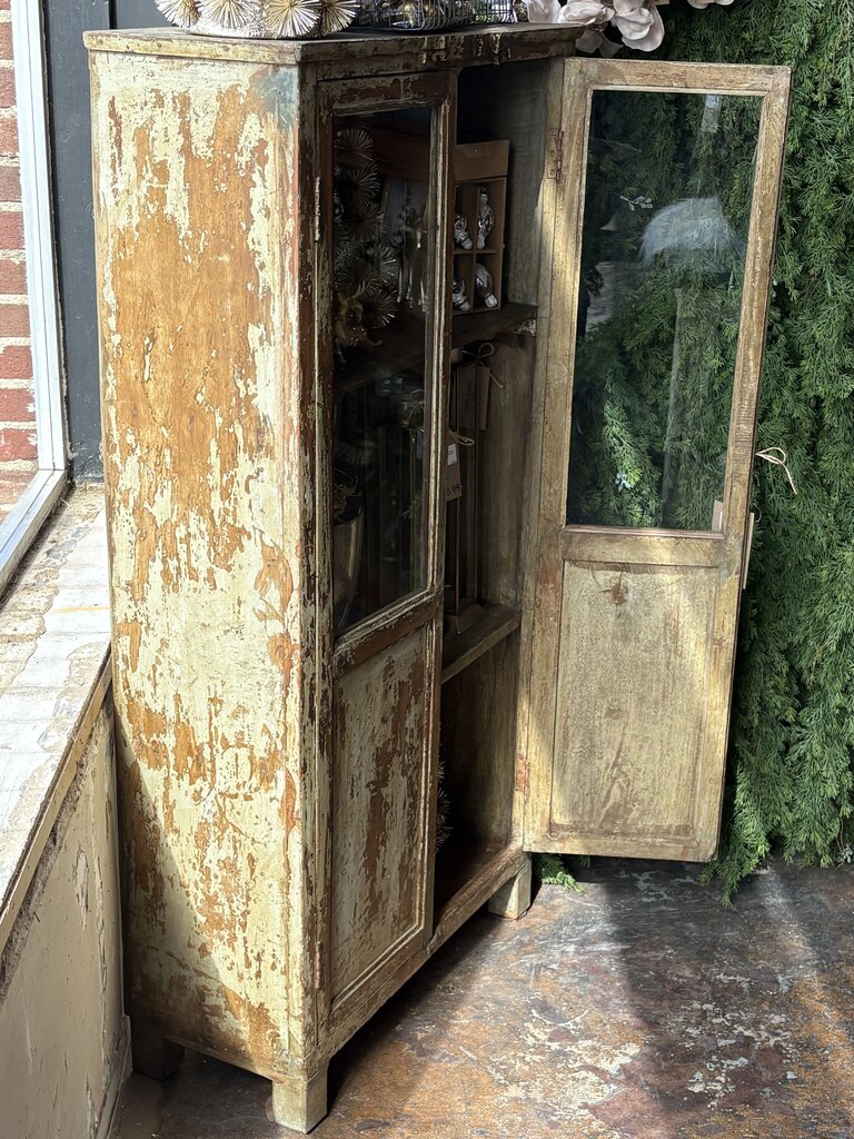Cute Two Glass Door Wood Cabinet