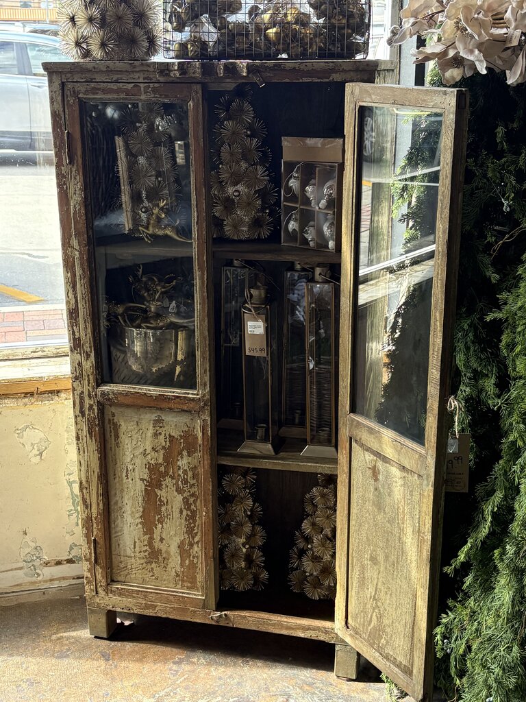 Cute Two Glass Door Wood Cabinet