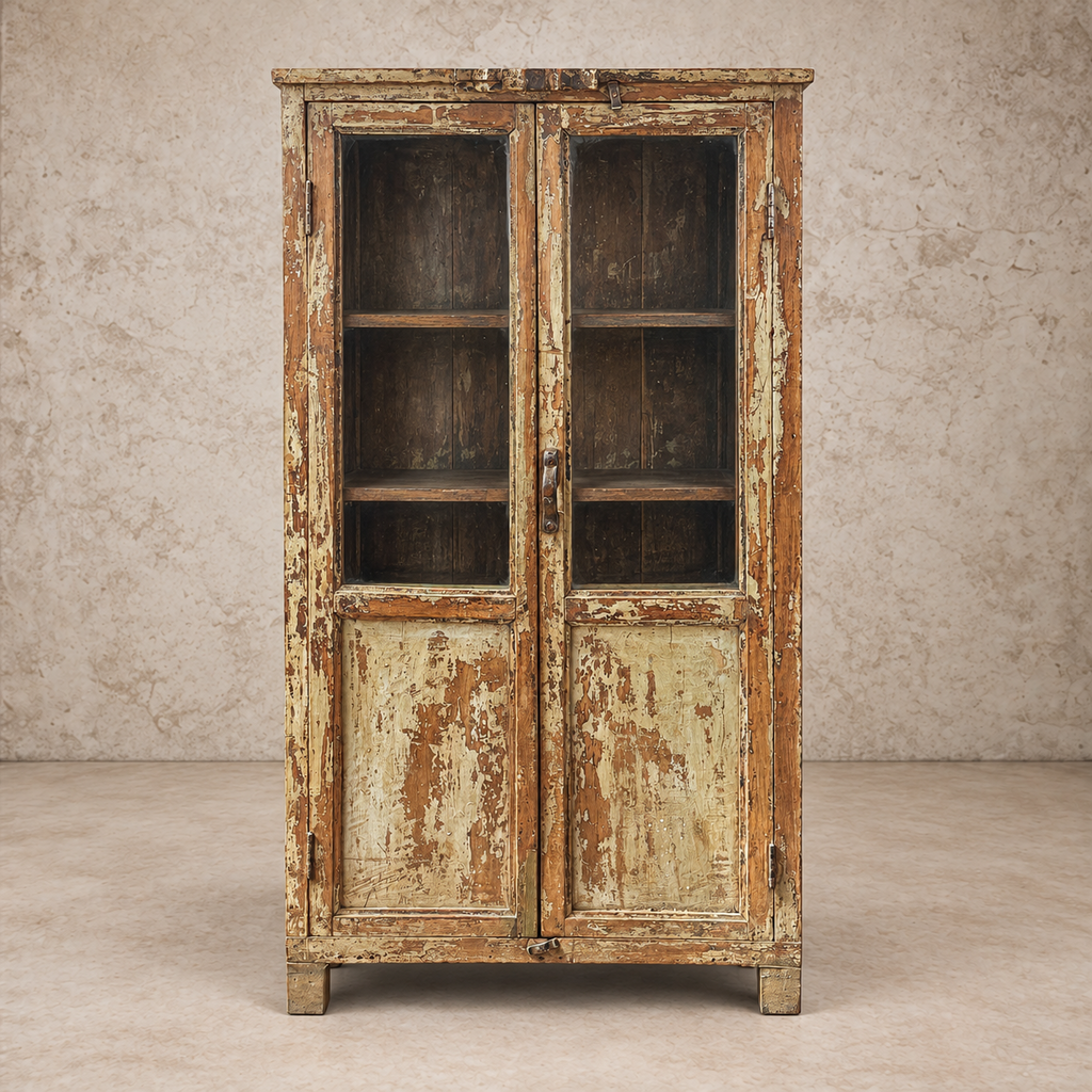 Cute Two Glass Door Wood Cabinet