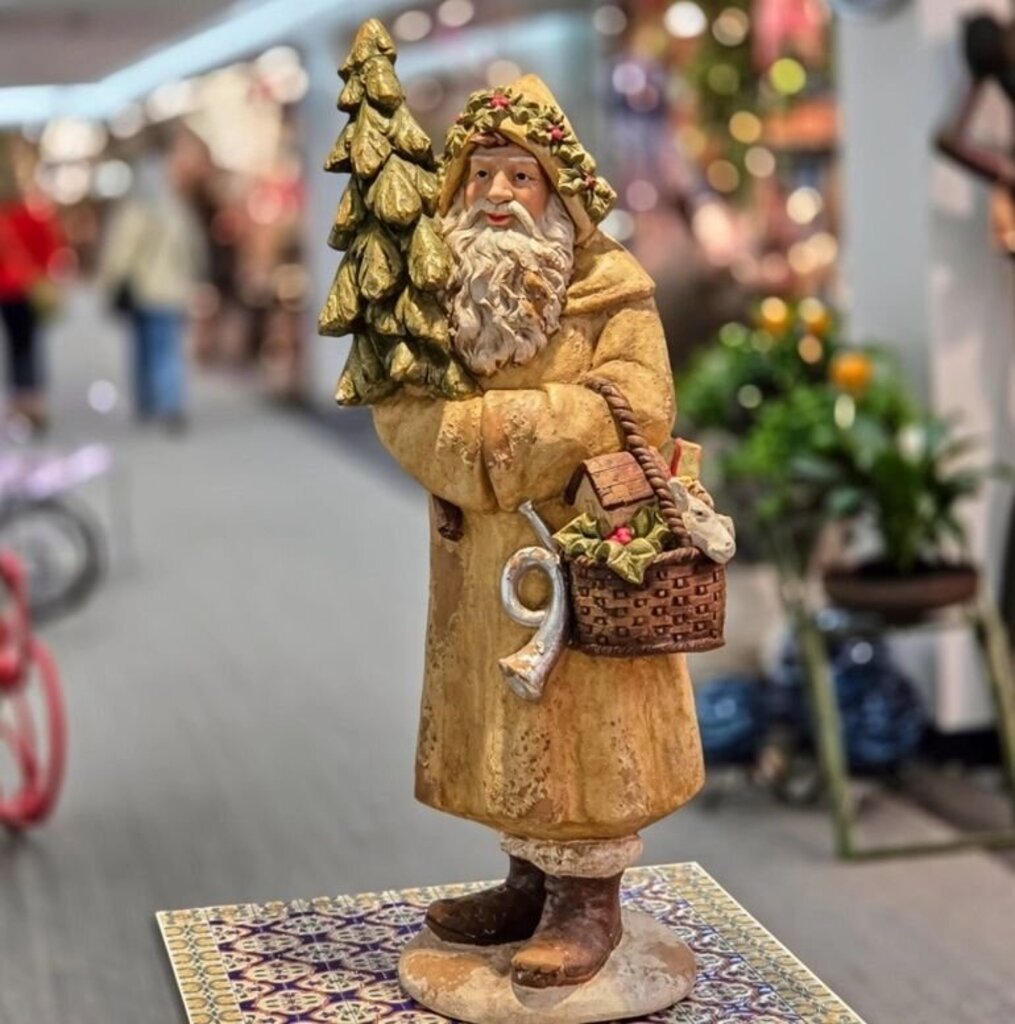 Vintage Style Santa Claus Statue w/ Tree + Basket
