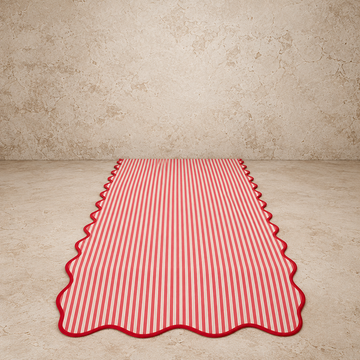 Red Scalloped Edge Striped Table Runner