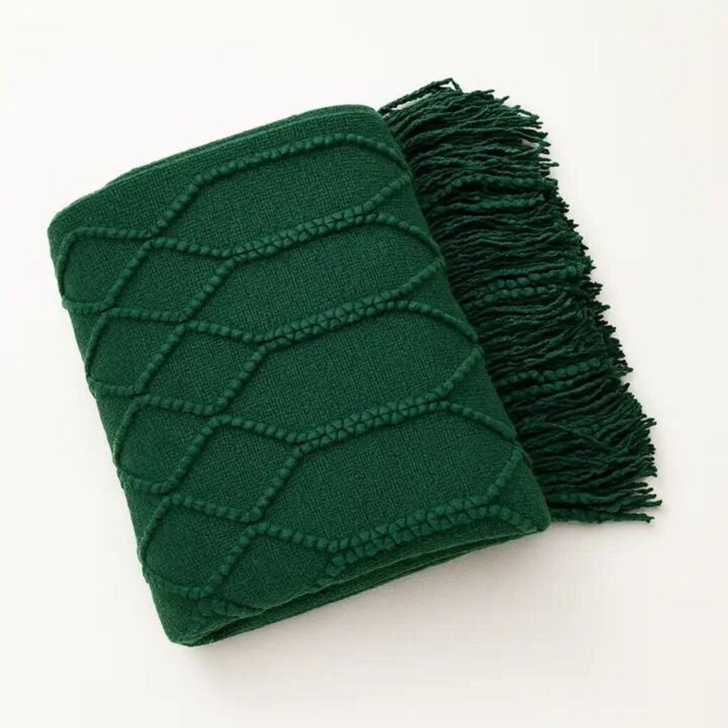 Dark Green Rhombus Diamond Knit Throw