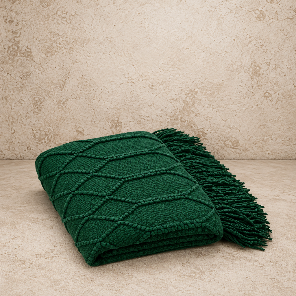 Dark Green Rhombus Diamond Knit Throw