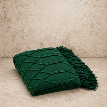 Dark Green Rhombus Diamond Knit Throw