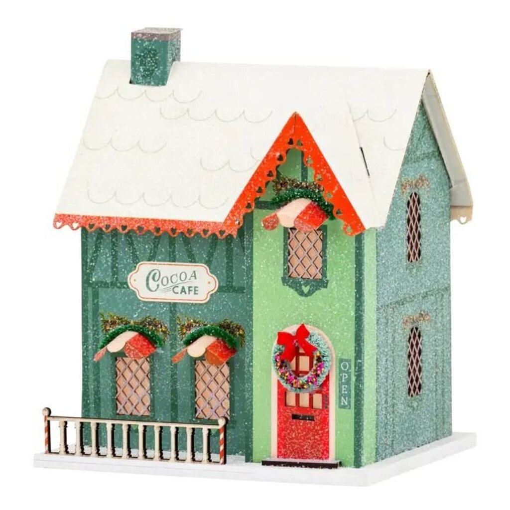 Green Cocoa Cafe Light Up Christmas Village House
