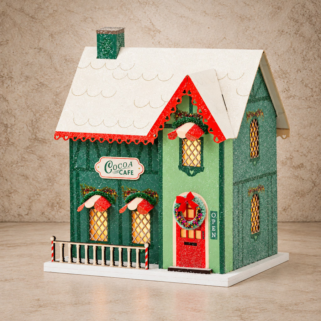 Green Cocoa Cafe Light Up Christmas Village House