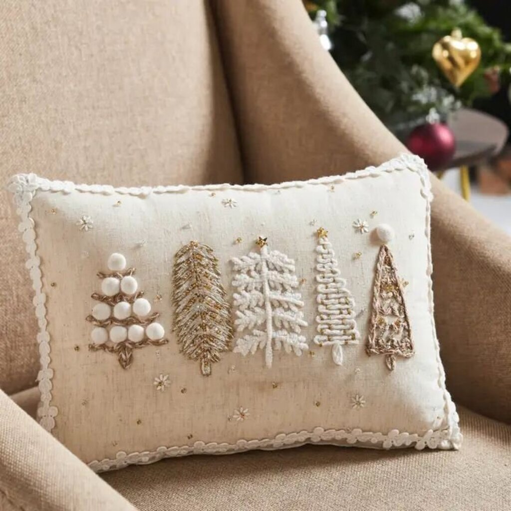 Cream Five Christmas Trees Lumbar Pillow