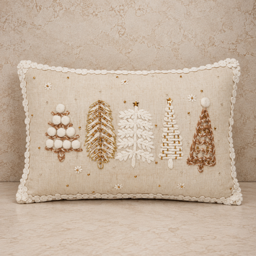 Cream Five Christmas Trees Lumbar Pillow