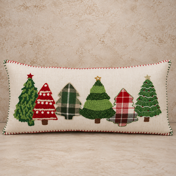 Christmas Red + Green Embroidered Tree Pillow