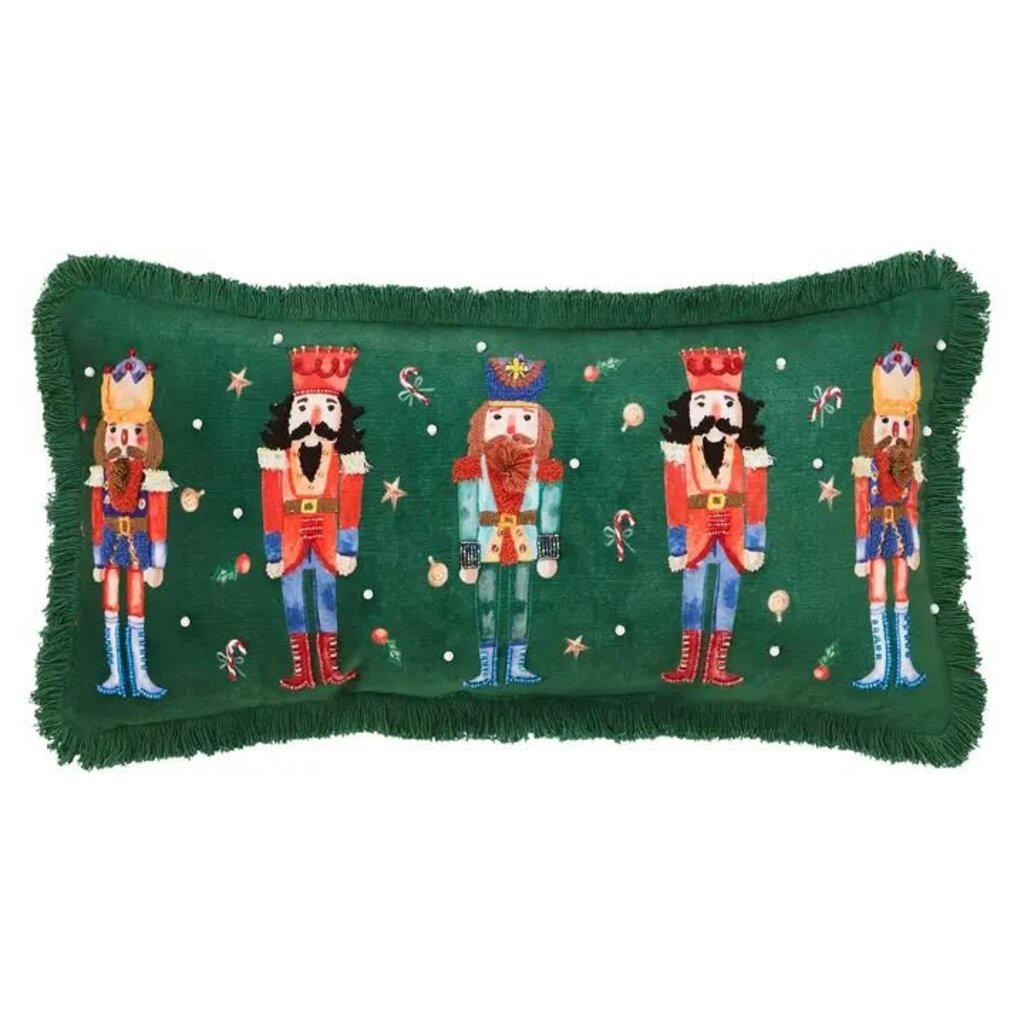 Christmas Nutcracker Fringed Lumbar Pillow