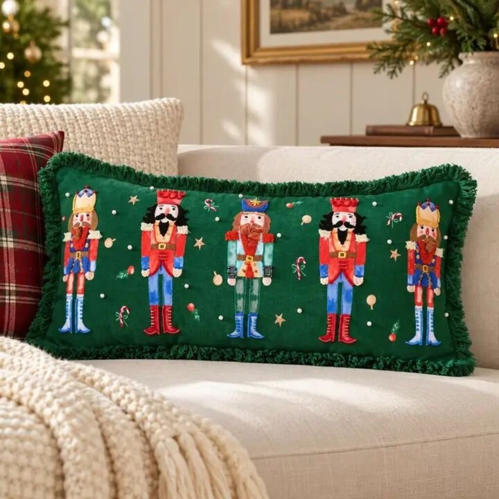 Christmas Nutcracker Fringed Lumbar Pillow