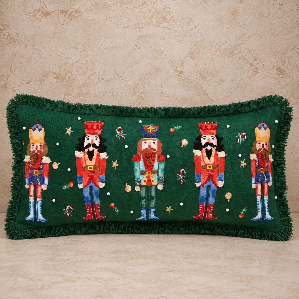 Christmas Nutcracker Fringed Lumbar Pillow