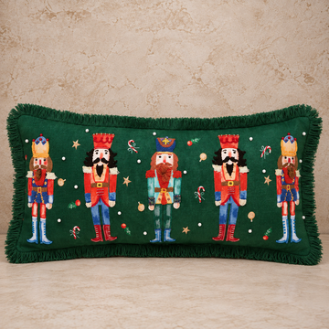 Christmas Nutcracker Fringed Lumbar Pillow