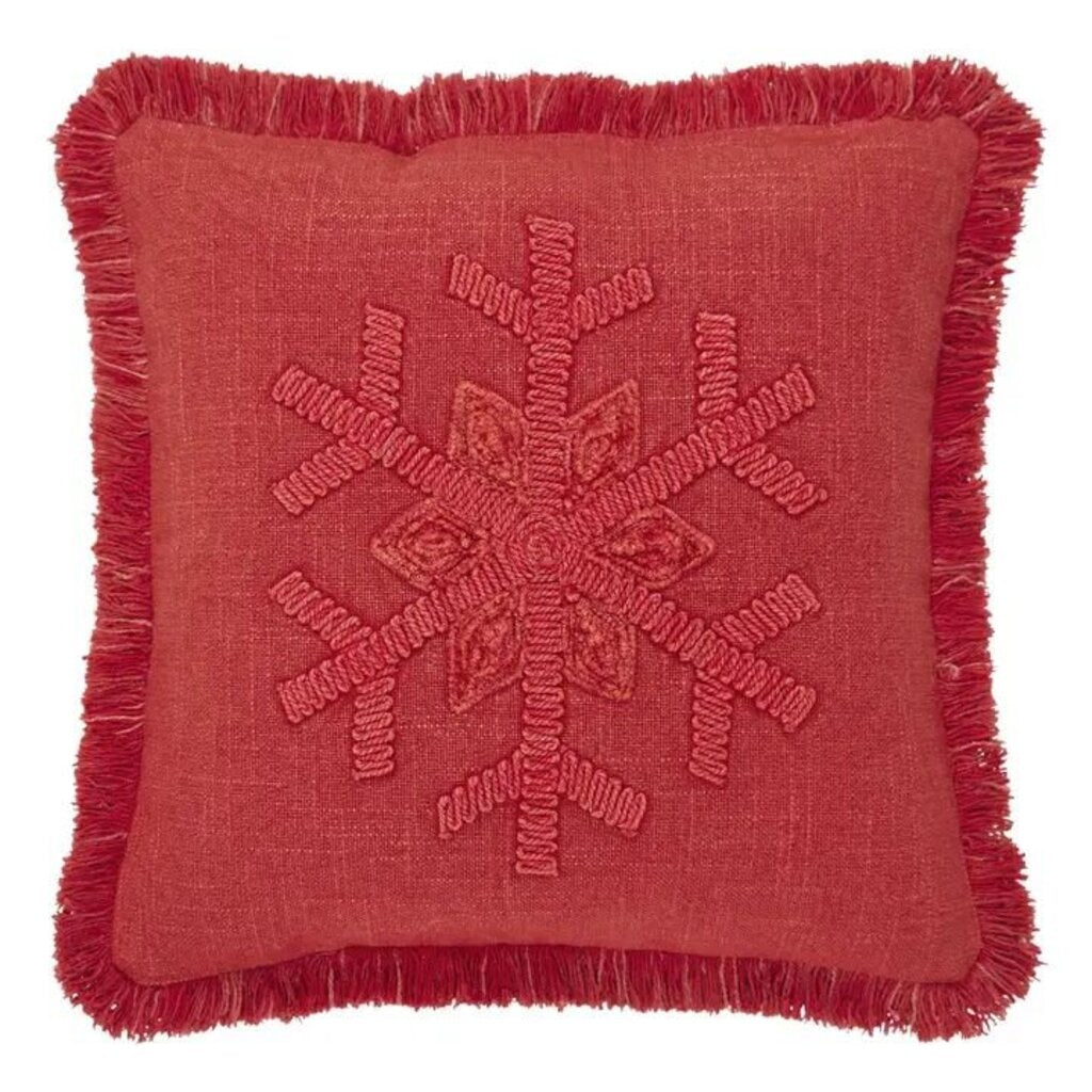 Red Snowflake Fringed Pillow