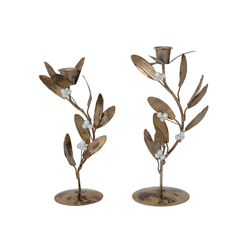 Metal Mistletoe Taper Holder