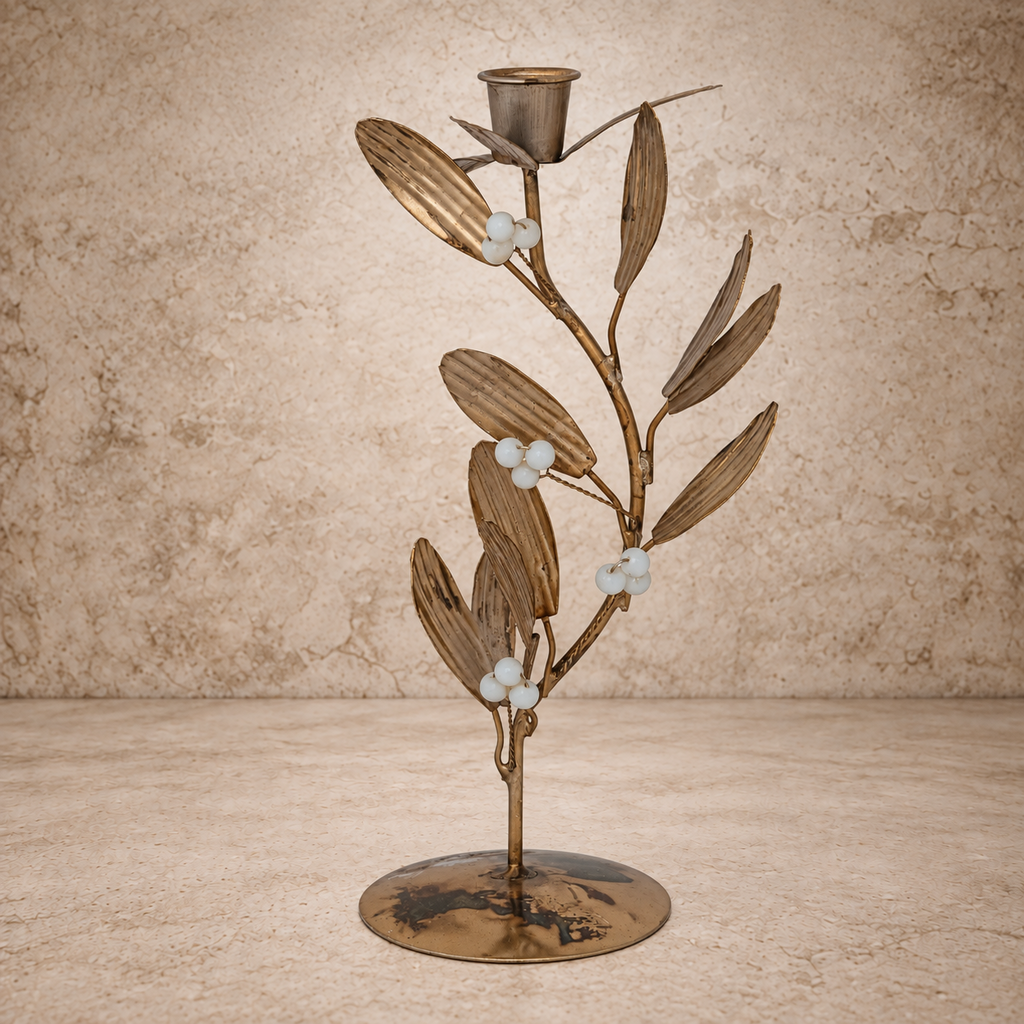 Metal Mistletoe Taper Holder