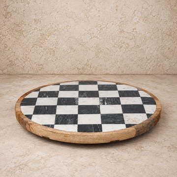 Mango Wood + Marble Check Lazy Susan