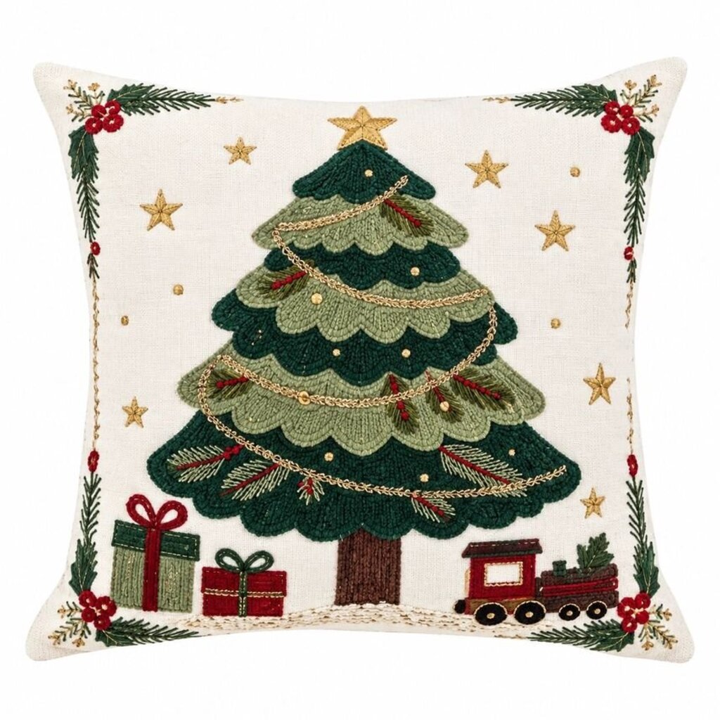 Embroidered Christmas Tree Pillow