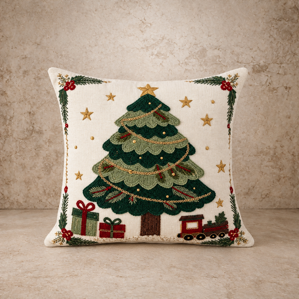 Embroidered Christmas Tree Pillow