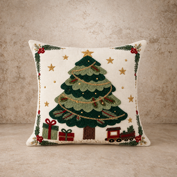 Embroidered Christmas Tree Pillow